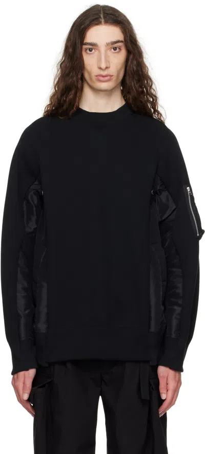 Sacai Black Sponge Sweat & Nylon Twill Sweatshirt