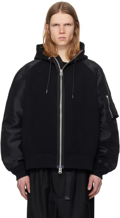 Sacai Black Sponge Sweat Hoodie In 001 Black