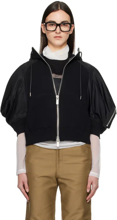 Sacai Black Sponge Sweat X Nylon Twill Hoodie In 001 Black