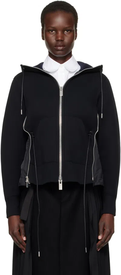 Sacai Black Sponge Sweat X Nylon Twill Hoodie In 001 Black