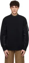 Sacai Black Sponge Sweat X Nylon Twill Pullover Sweatshirt In 002 Blackxblack