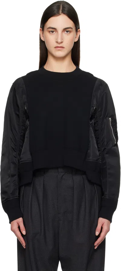 Sacai Black Sponge Sweat X Nylon Twill Sweatshirt In 001 Black