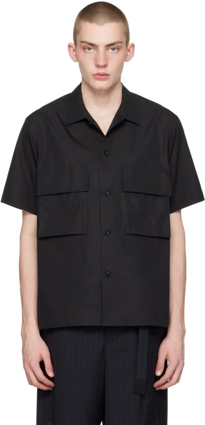 Sacai Black Spread Collar Shirt In 001 Black