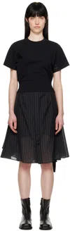 Sacai Pinstripe Knit Front Midi T-shirt Dress In 816 Black Stripe