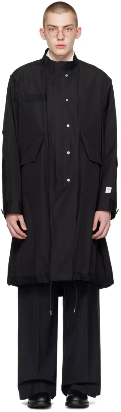 Sacai Black Stand Collar Coat In 001 Black