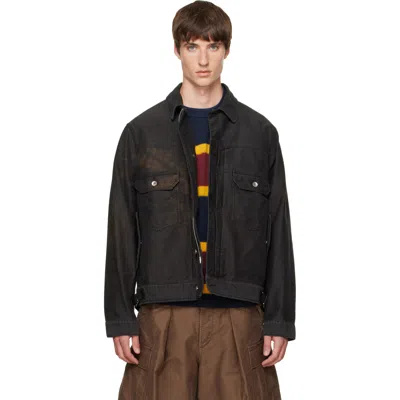 Sacai Black Sueded Cotton Jacket In Green