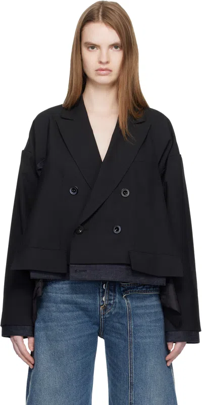 Sacai Black Suiting & Denim Blazer