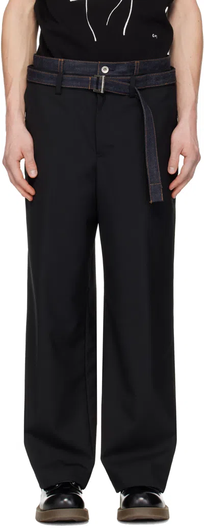 Sacai Belt Straight-leg Trousers In Black