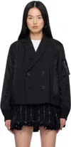Sacai Hybrid Double-breasted Wool Blazer Bomber Jacket In 001 Black