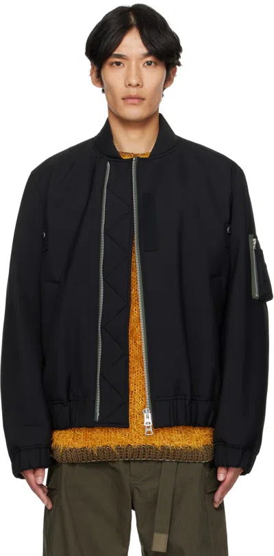 Sacai Black Suiting Blouson Bomber Jacket