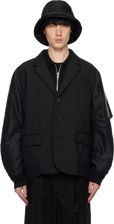 Sacai Black Suiting Bonding Mix Blazer In 001 Black