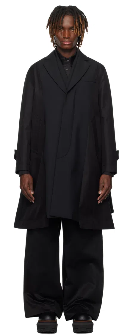 Sacai Black Suiting Bonding Mix Coat In Green