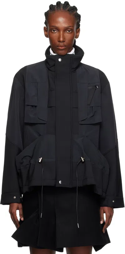 Sacai Black Suiting Bonding X Grosgrain Jacket