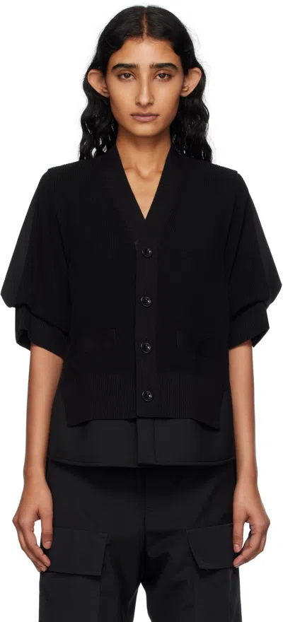 Sacai Black Suiting Mix Knit Cardigan In Multi