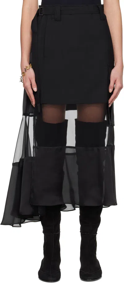 Sacai Black Suiting Mix Maxi Skirt In 001 Black
