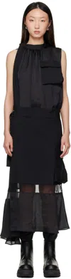 Sacai Black Suiting Mix Midi Dress In Black