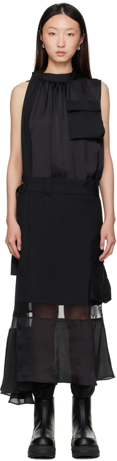 Sacai Black Suiting Mix Midi Dress