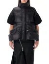Sacai Black Technical Fabric Padded Vest With High Collar In Black