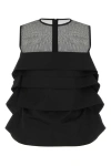 SACAI BLACK TULLE AND COTTON CHIFFON MIX COTTON POPLIN PULLOVER