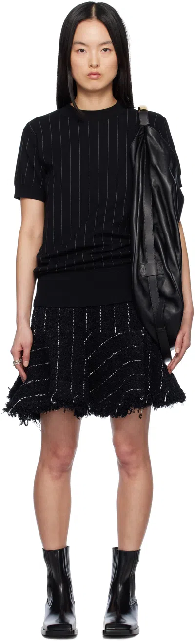 Sacai Black Tweed & Knit Minidress In 001 Black