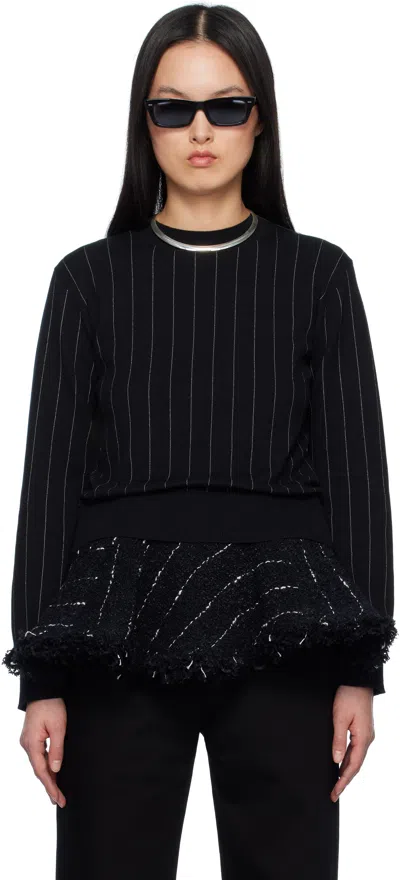 SACAI BLACK TWEED & KNIT PULLOVER SWEATER