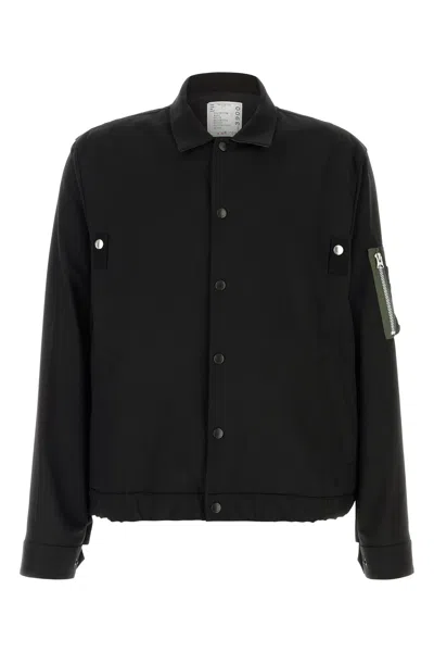 Sacai Twill Shirt Jacket In Black