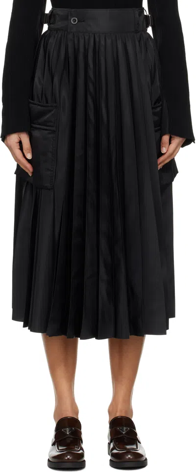 Sacai Black Twill Midi Skirt In 001 Black