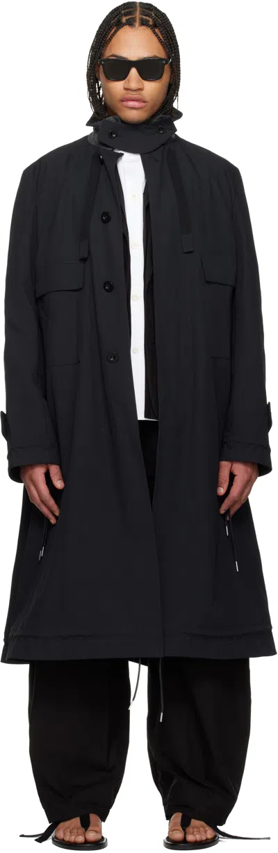 Sacai Black Weathercloth Coat In Brown