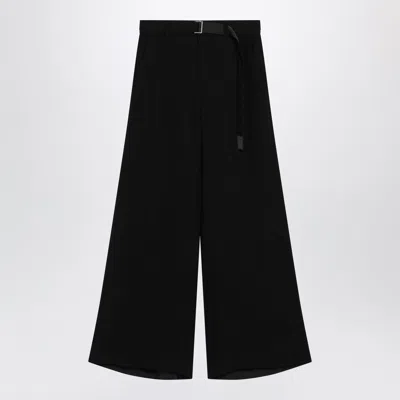 Sacai Black Wide-leg Belted Trousers In Multi