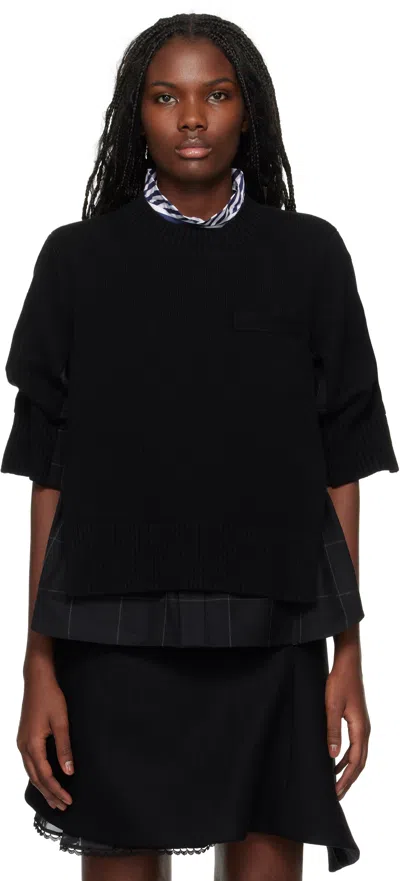 Sacai Black Windowpane Knit Pullover Sweater In 001 Black