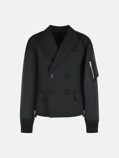 Sacai Black Wool Blend Blazer