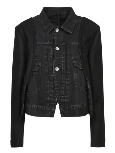 SACAI BLACK WOOL DENIM JACKET