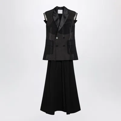 Sacai Wool Organza Vest In Black