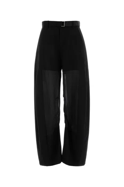 Sacai Wool Trousers Belt Loops Sheer Wide Leg In Black