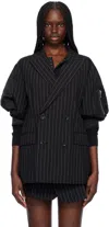 Sacai Patchwork Suit Jacket In 816 Black Stripe