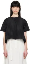 Sacai Black Wool Silk Suiting & Nylon Twill T-shirt In 816 Black Stripe