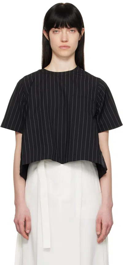 Sacai Black Wool Silk Suiting & Nylon Twill T-shirt In 816 Black Stripe