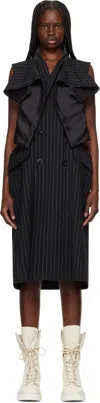 Sacai Black Wool Silk Suiting Midi Dress In 816 Black Stripe