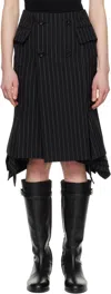 Sacai Black Wool Silk Suiting Midi Skirt In 816 Black Stripe