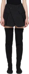 Sacai Black Wool Silk Suiting Skort In 816 Black Stripe