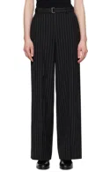 Sacai Black Wool Silk Suiting Trousers In 816 Black Stripe