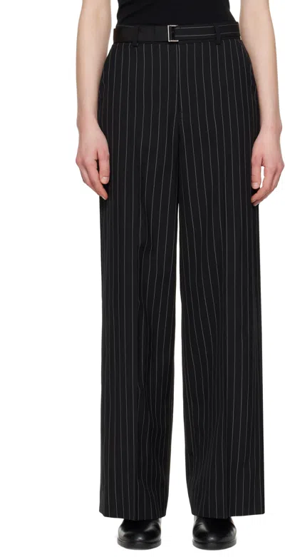 Sacai Black Wool Silk Suiting Trousers In 816 Black Stripe