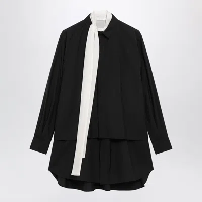 Sacai Layered Mini Chemisier Dress With Removable Contrast Scarf In Black