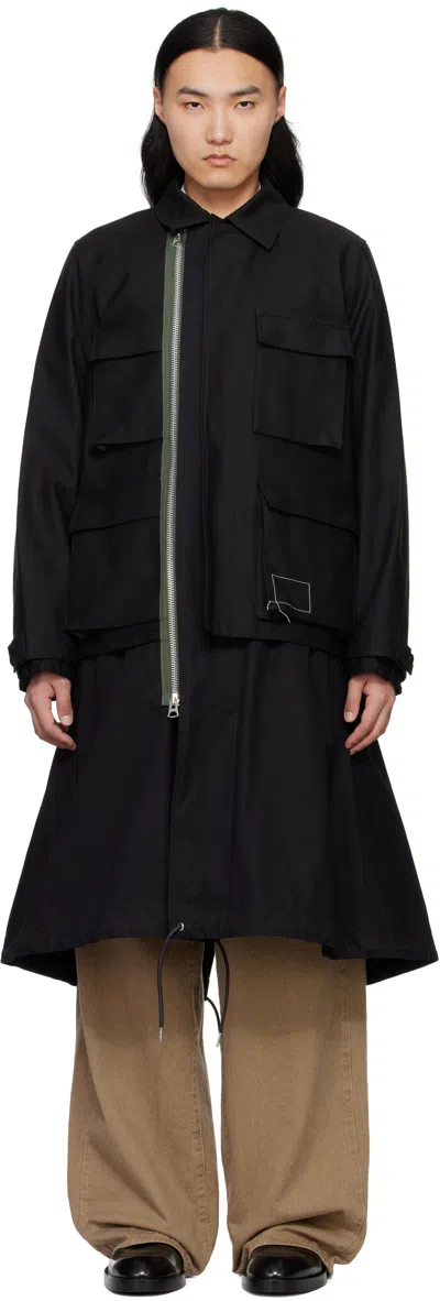 Sacai Black Wtaps Edition Cotton Back Satin Coat In 001 Black
