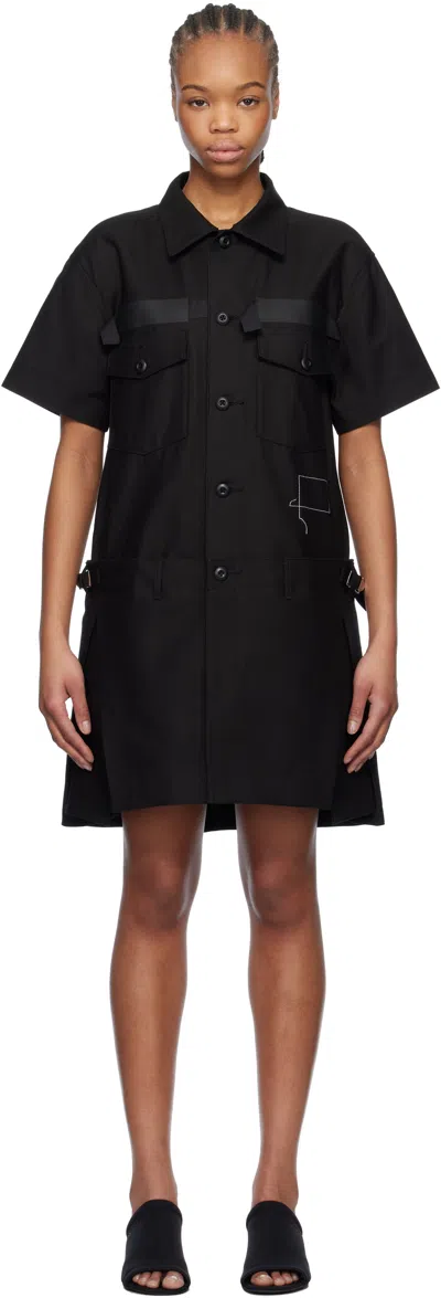 Sacai Black Wtaps Edition Cotton Back Satin Minidress In 001 Black