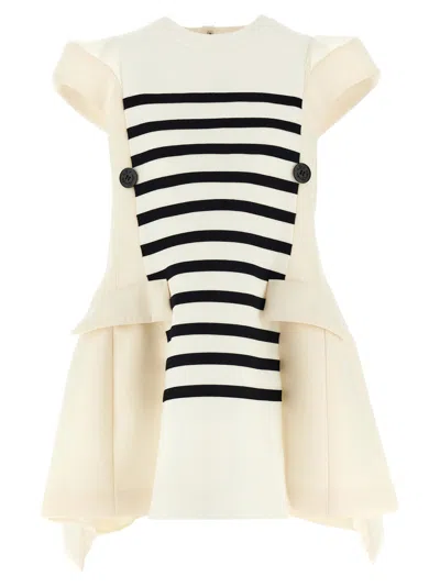 Sacai Blackwhite Cotton Silk Dress