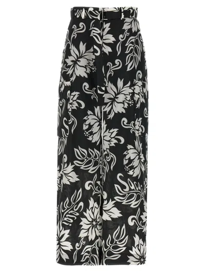 SACAI BLACKWHITE FLORAL PRINT TROUSERS