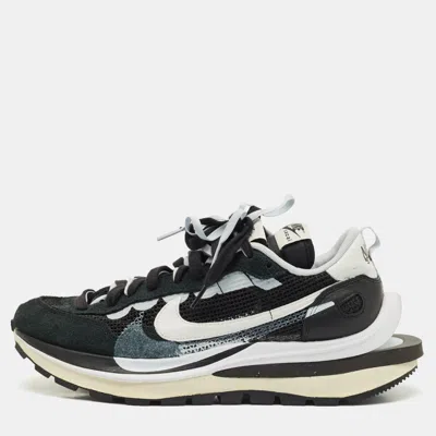 Pre-owned Sacai Black/white Mesh And Suede Vaporwaffle Sneakers Size 43