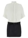 Sacai Short Sleeve Striped Dress Belted In Blackwhite