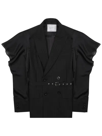 Sacai Blazer Con Manica Drappeggiata In Black